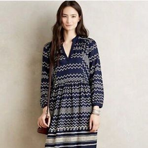 S Blue and Cream Chevron Dress Anthropologie